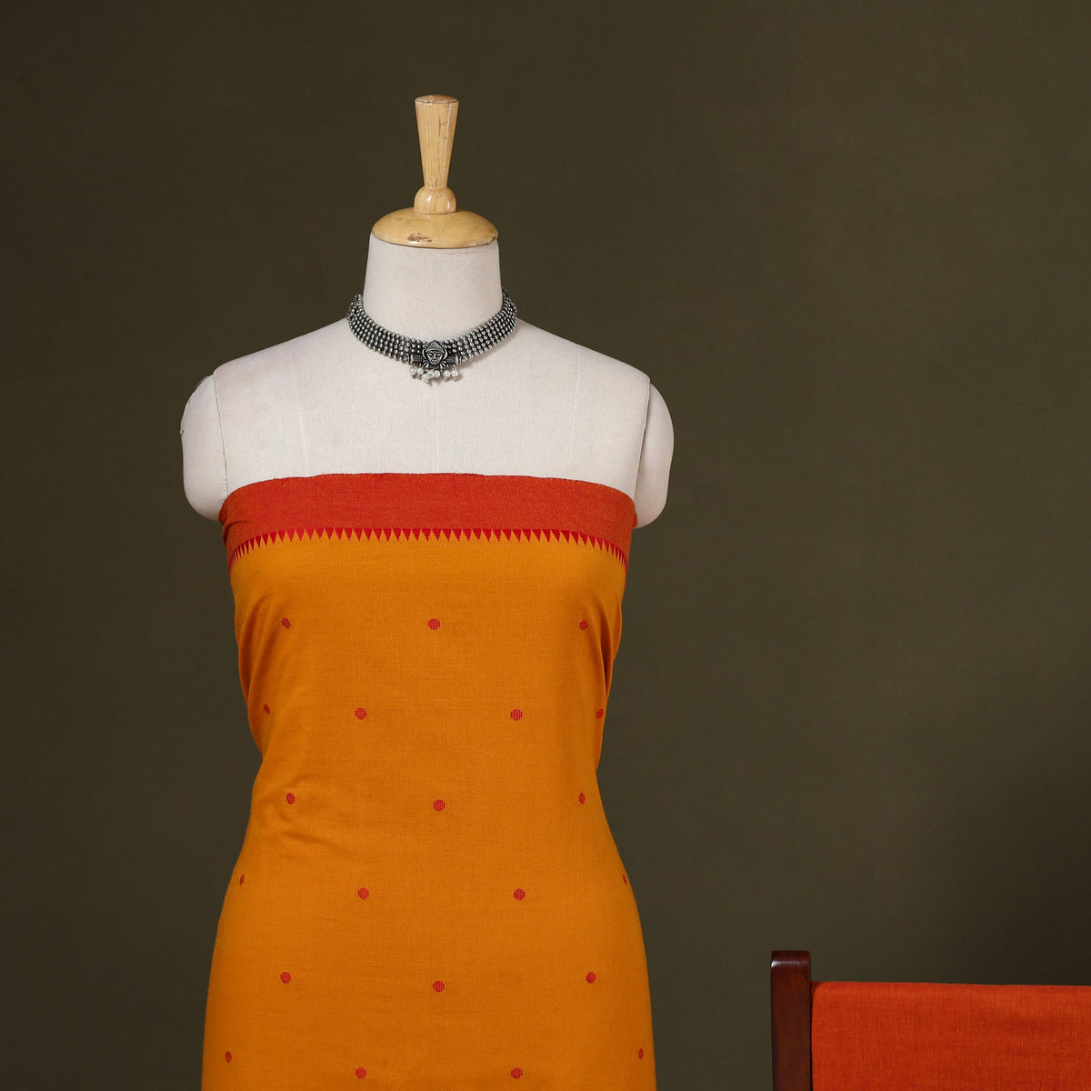 Orange 3pc Cotton Jacquard Unstitched Dress Material 