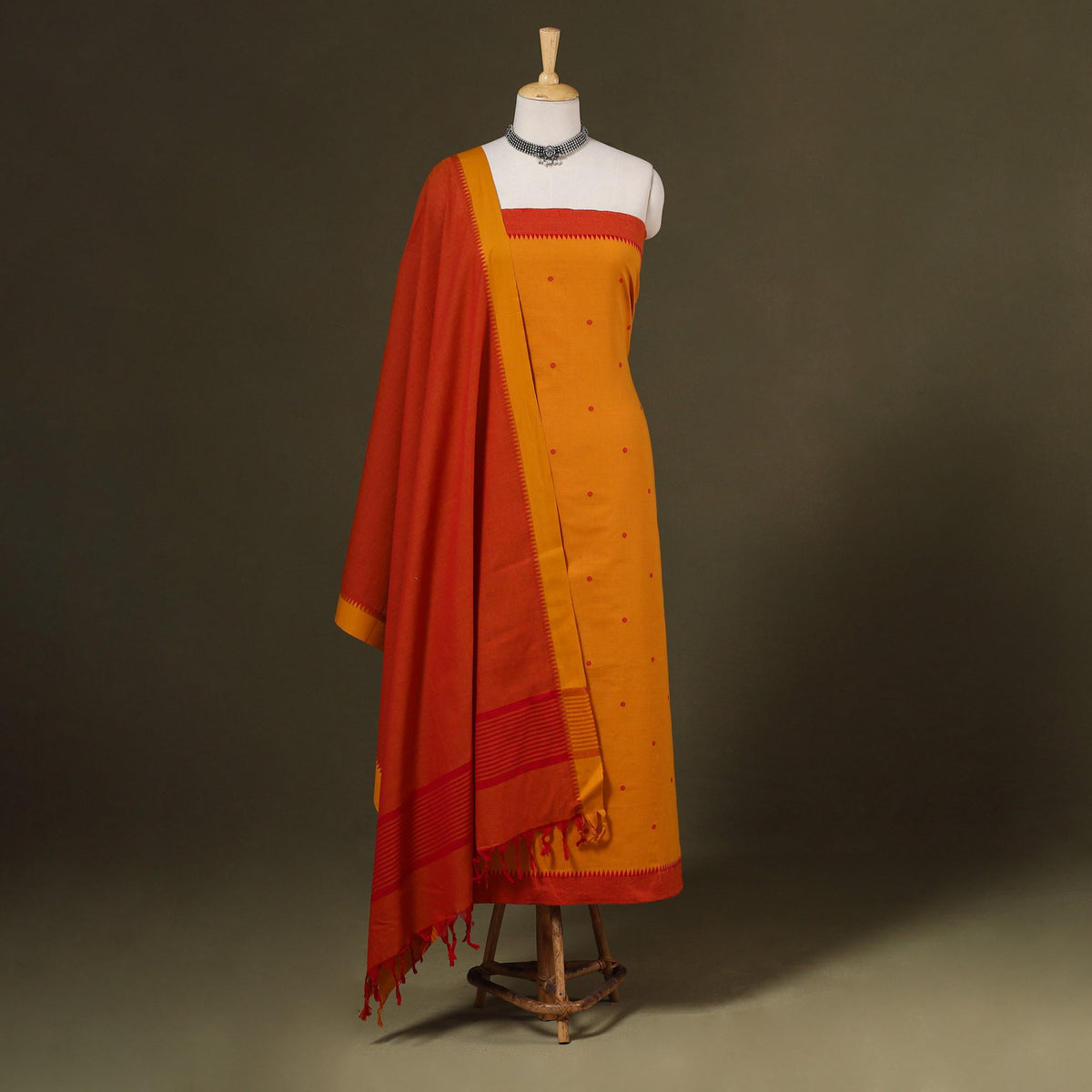 Orange 3pc Cotton Jacquard Unstitched Dress Material 