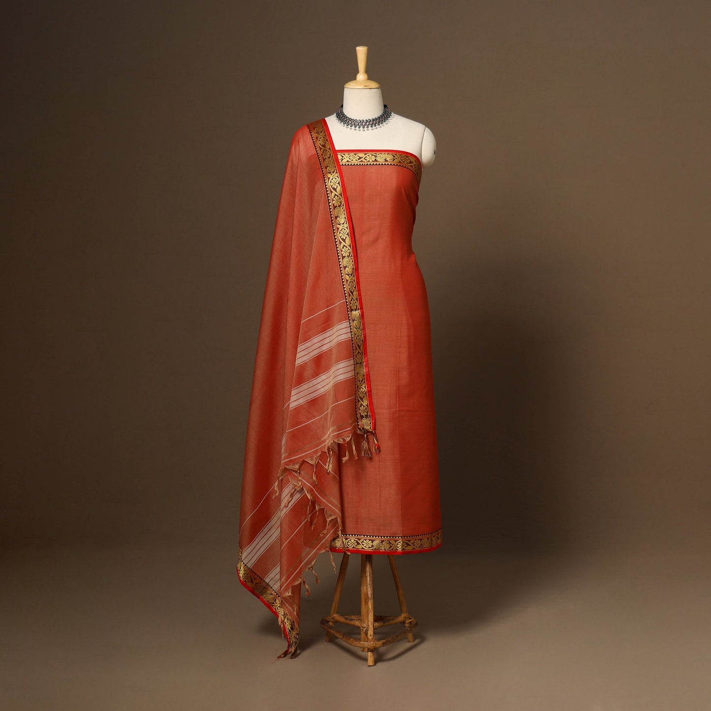 Orange - 3pc cotton unstitched dharwad dress material 03