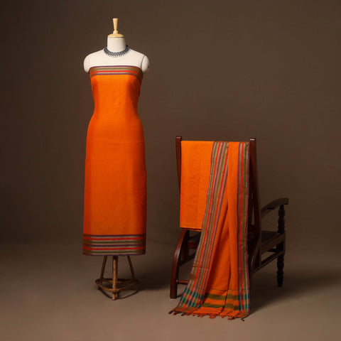Orange - 3pc cotton unstitched dharwad dress material 05