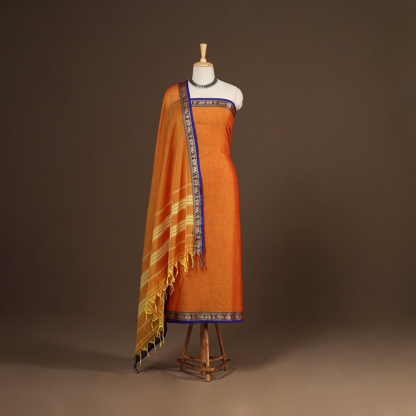 Orange - 3pc cotton unstitched dharwad dress material