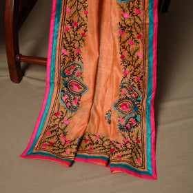 Orange - 3pc hand embroidery chanderi silk unstitched