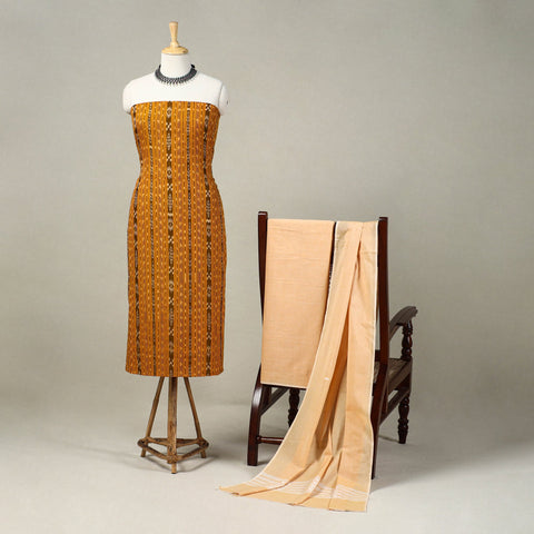 Orange 3pc Handloom Cotton Sambalpuri Ikat Dress Material