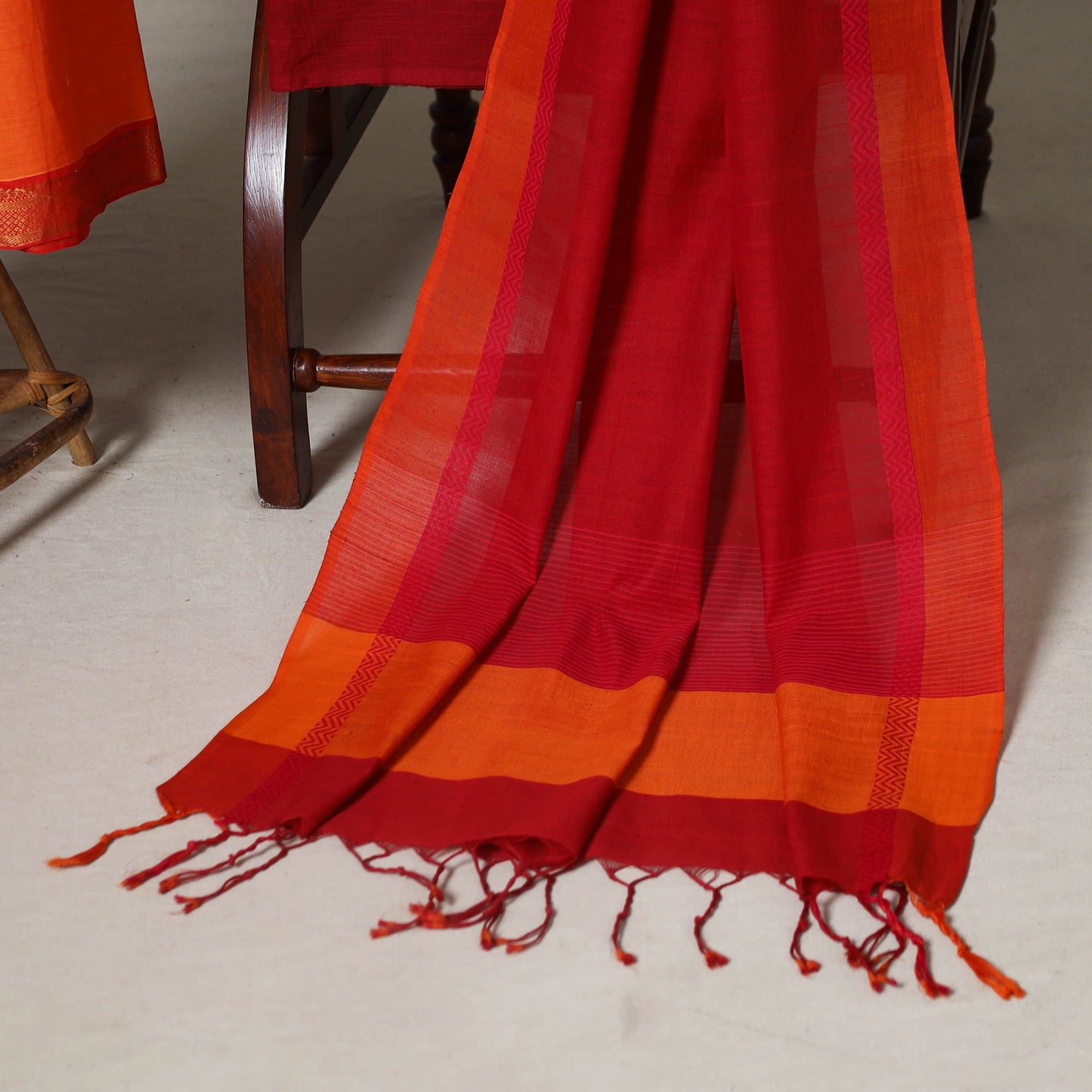 Orange - 3pc unstitched mangalagiri dress material