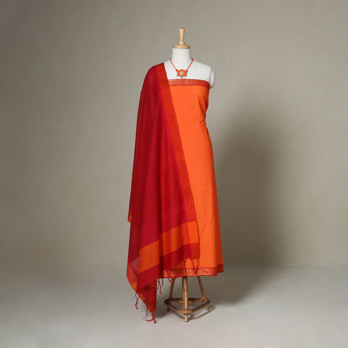 Orange - 3pc unstitched mangalagiri dress material
