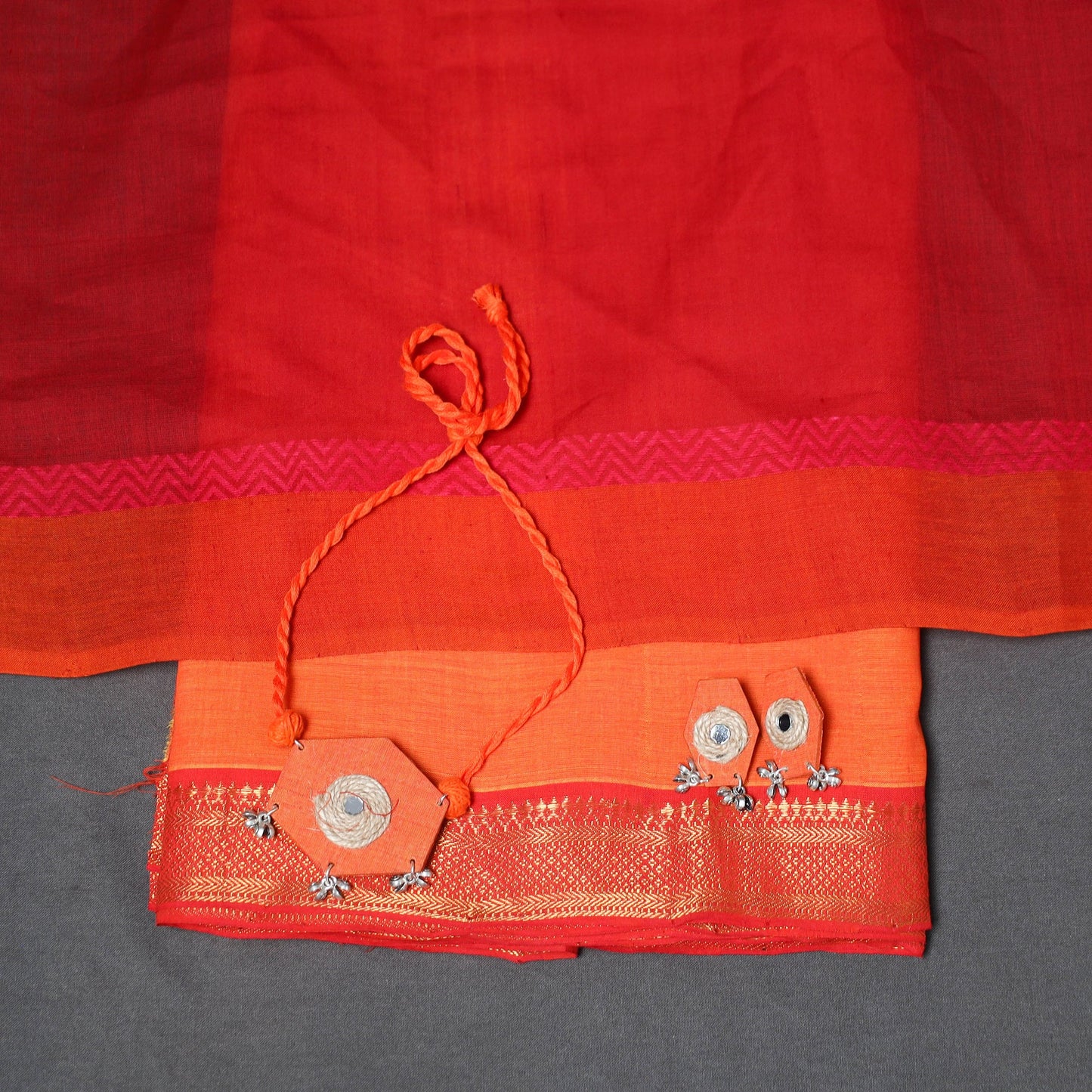 Orange - 3pc unstitched mangalagiri dress material