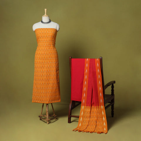Orange - 3pc handloom cotton unstitched pochampally ikat