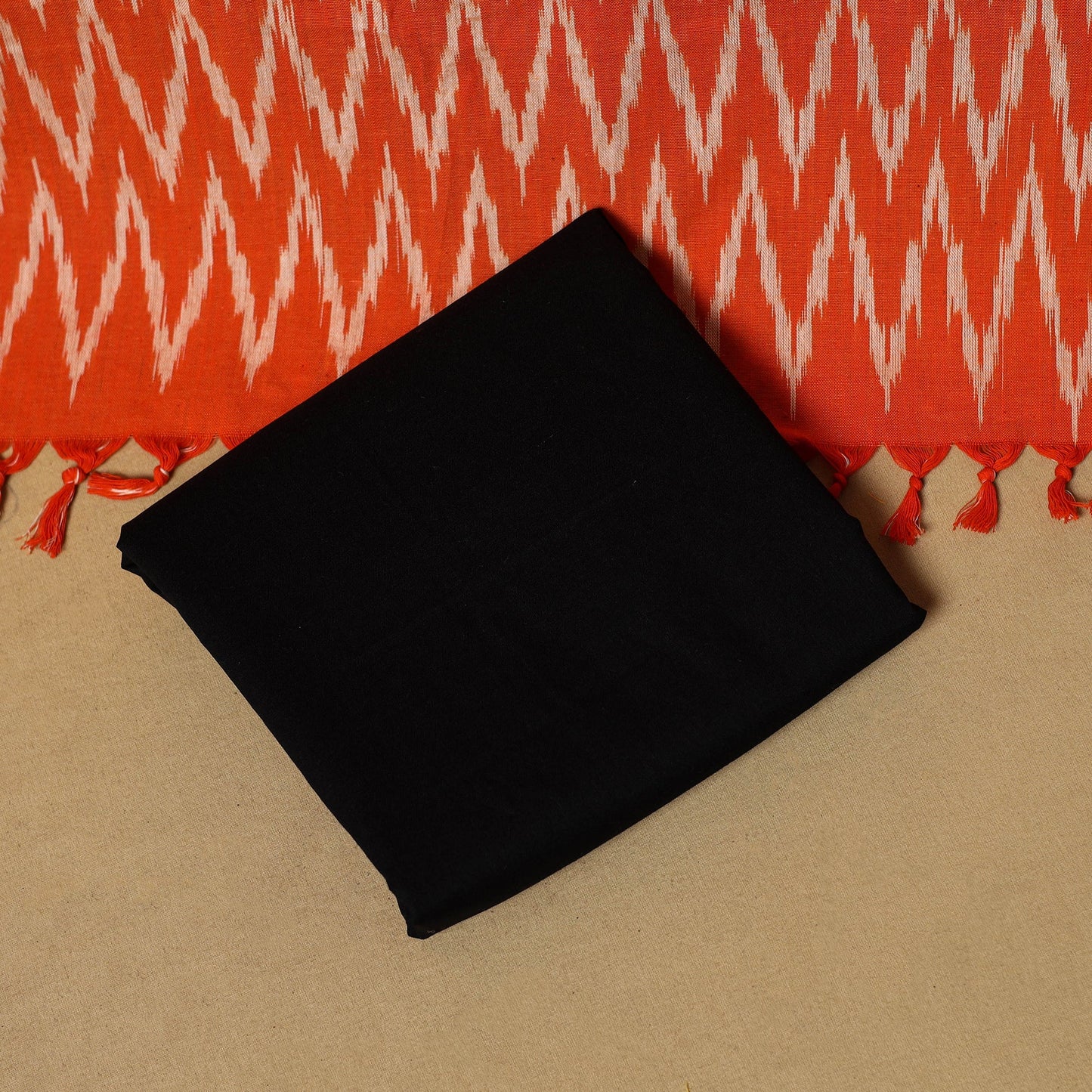 Orange - 3pc handloom cotton unstitched pochampally ikat