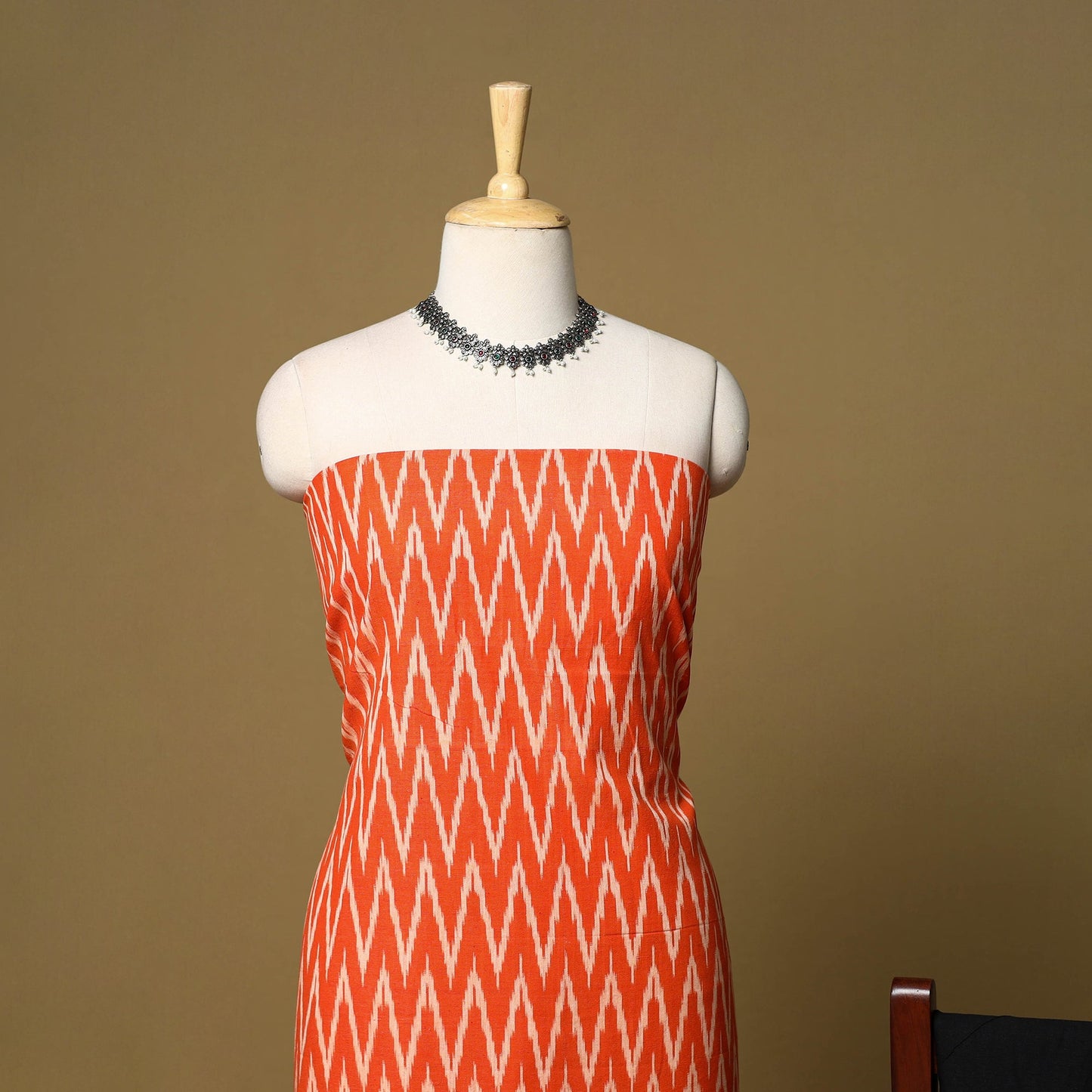 Orange - 3pc handloom cotton unstitched pochampally ikat