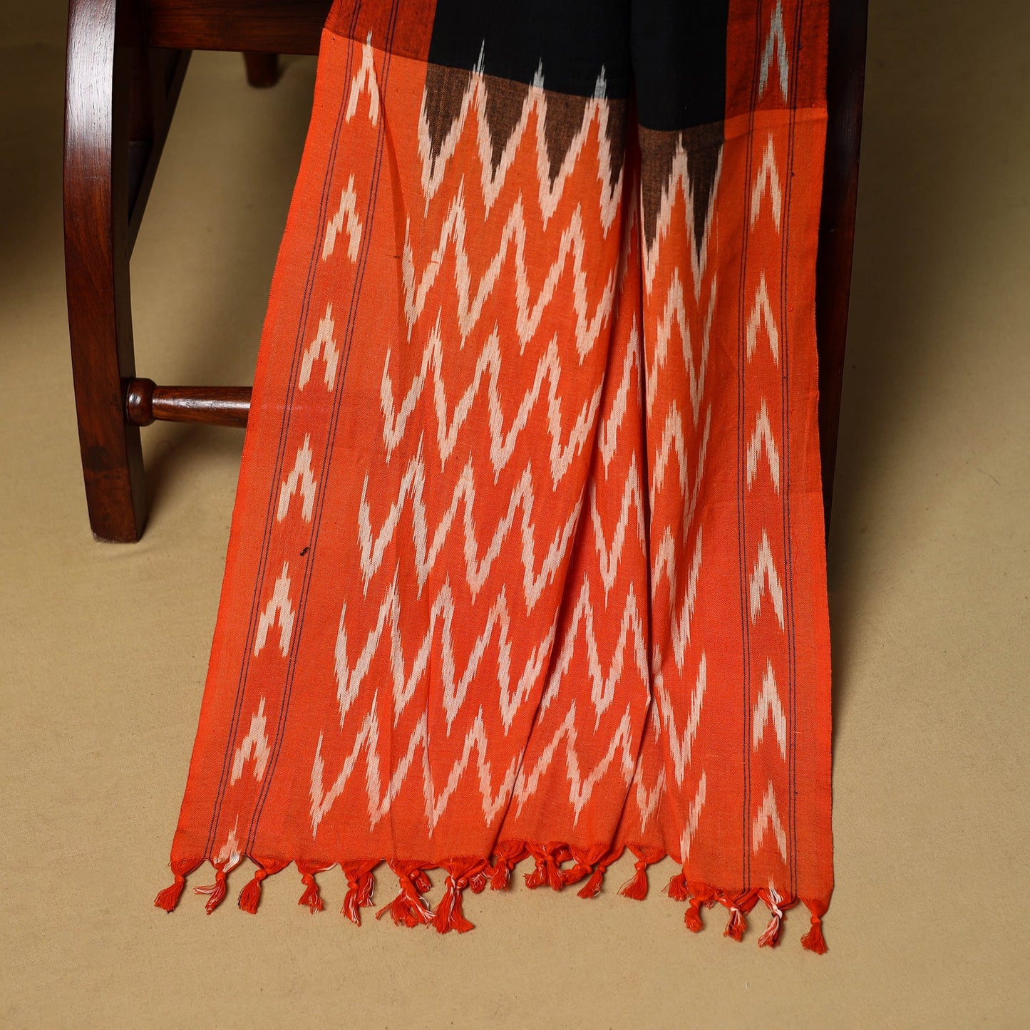 Orange - 3pc handloom cotton unstitched pochampally ikat