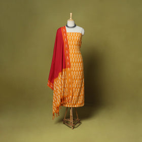 Orange - 3pc handloom cotton unstitched pochampally ikat