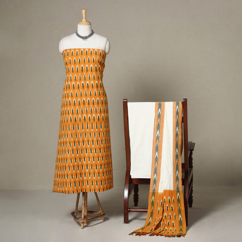 Orange - 3pc handloom cotton unstitched pochampally ikat