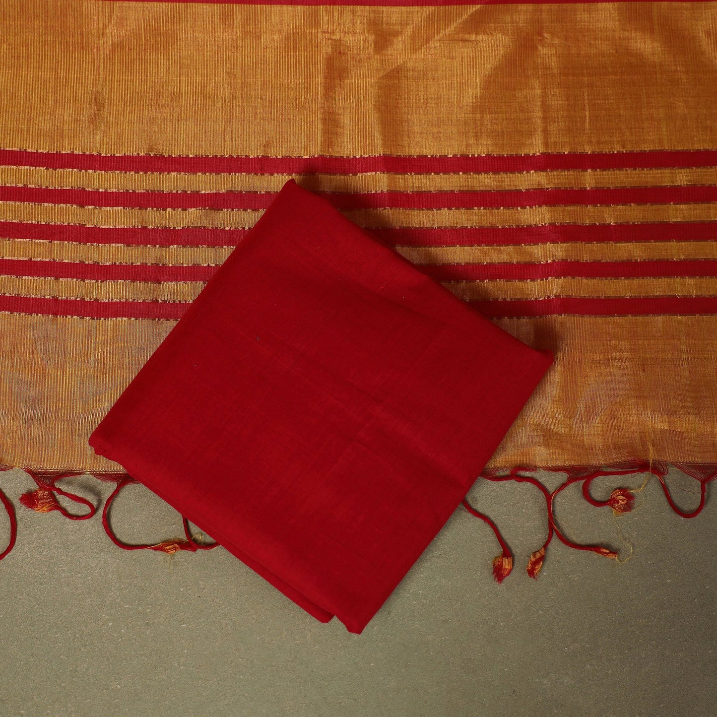 Orange - 3pc handloom unstitched mangalagiri dress material
