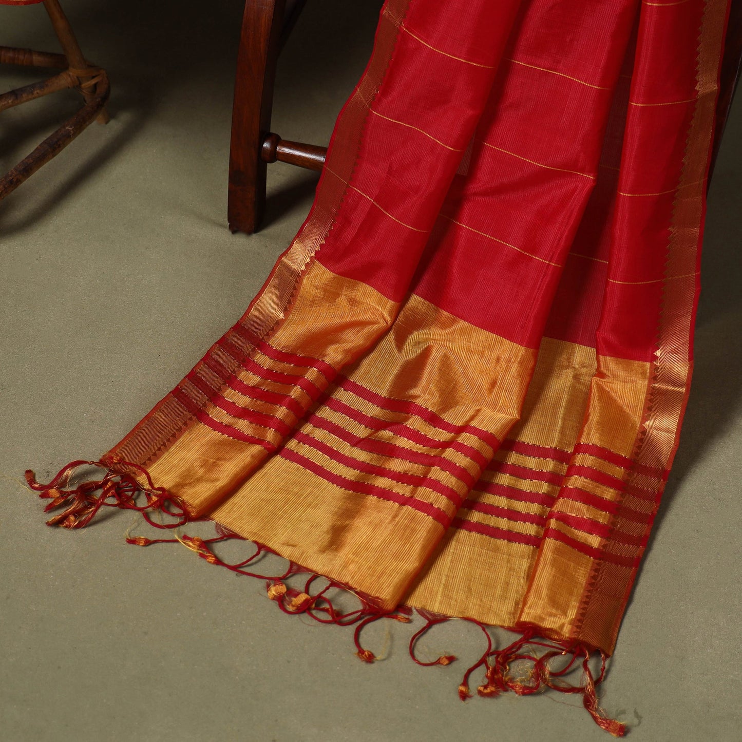 Orange - 3pc handloom unstitched mangalagiri dress material