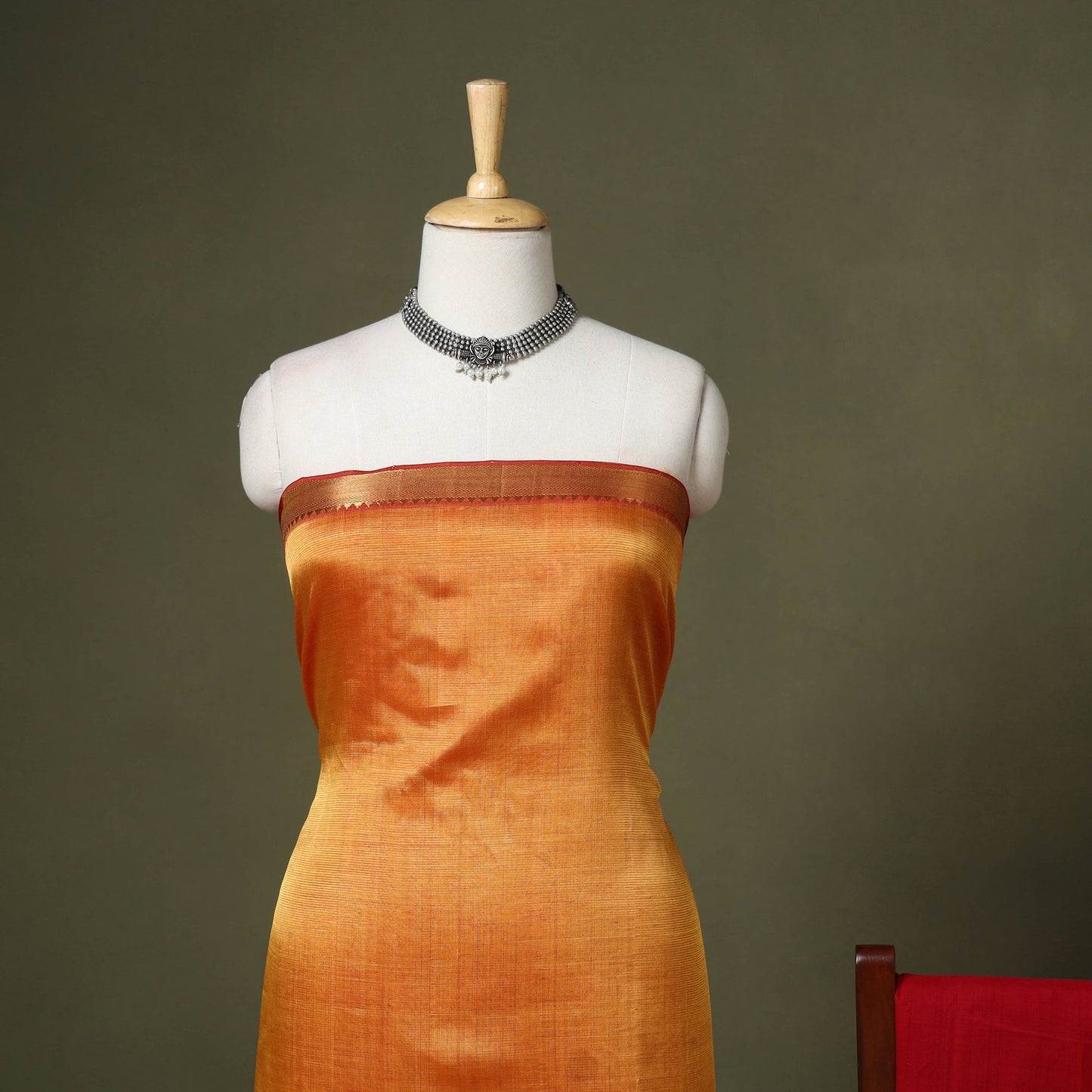 Orange - 3pc handloom unstitched mangalagiri dress material