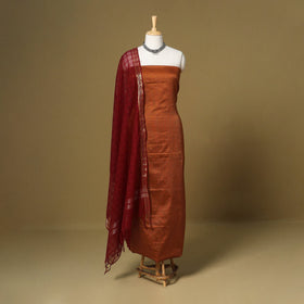 Orange - 3pc karnataka weave cotton unstitched khun dress