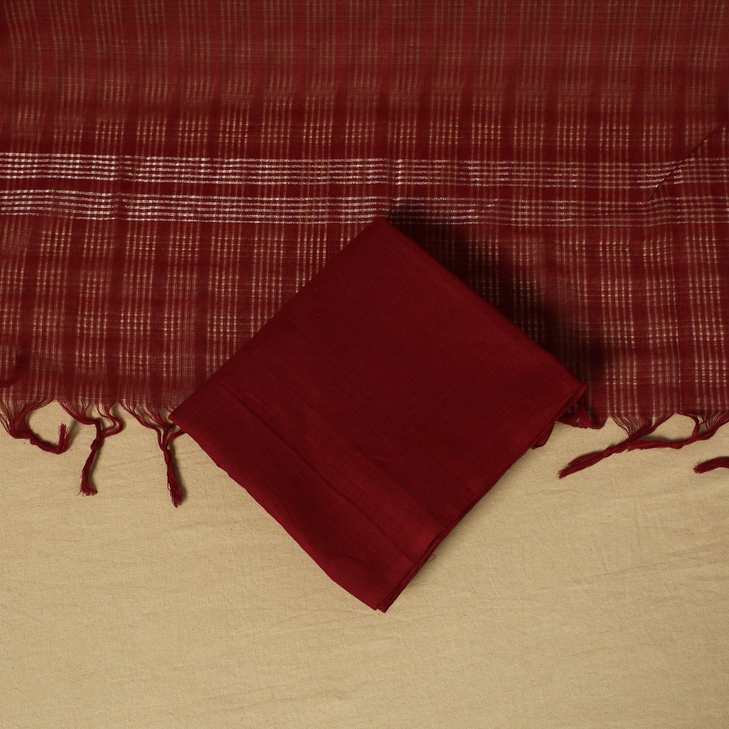 Orange - 3pc karnataka weave cotton unstitched khun dress