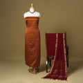 Orange - 3pc karnataka weave cotton unstitched khun dress