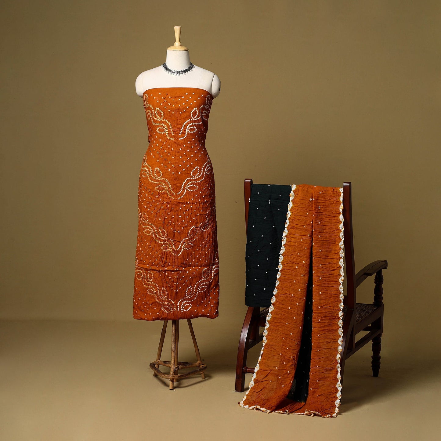 3pc kutch tie-dye satin cotton unstitched bandhani dress