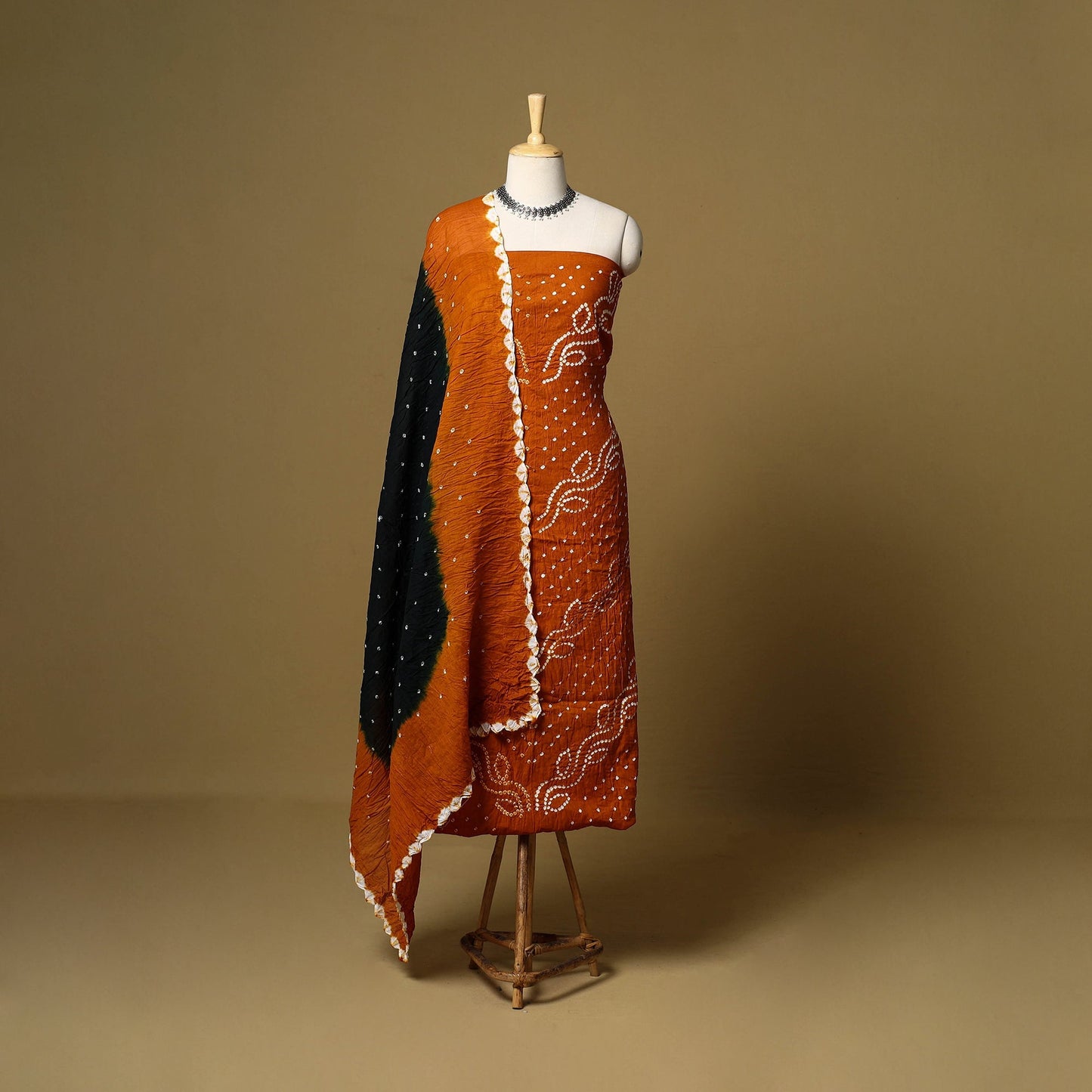 3pc kutch tie-dye satin cotton unstitched bandhani dress