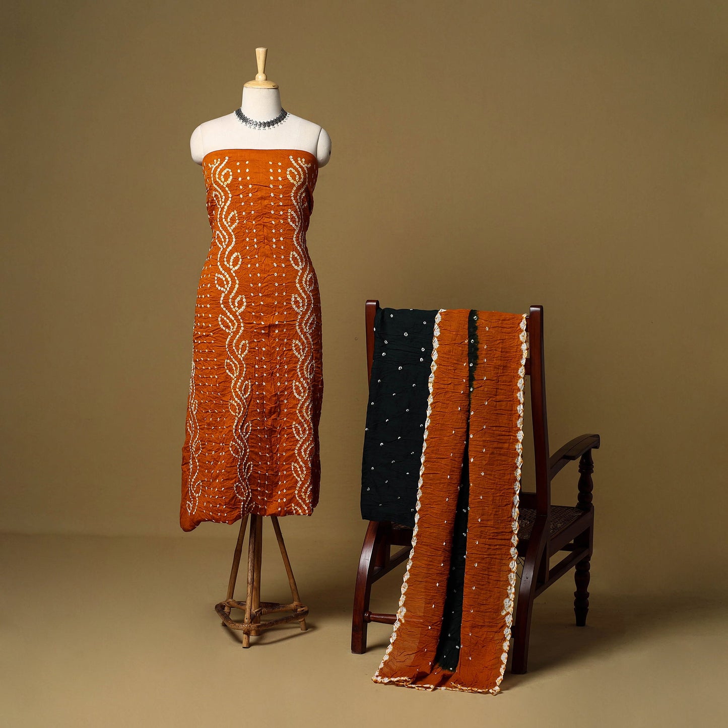 3pc kutch tie-dye satin cotton unstitched bandhani dress