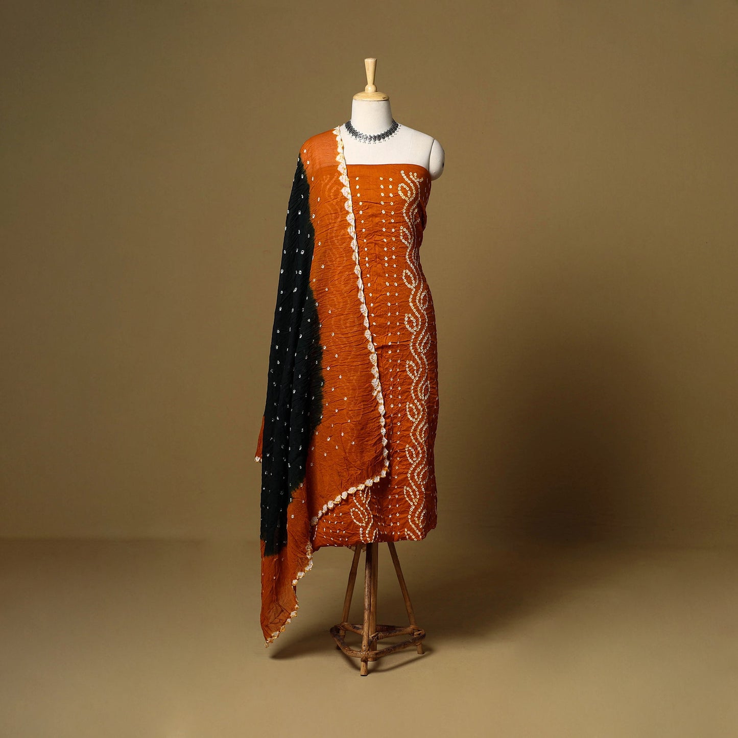 3pc kutch tie-dye satin cotton unstitched bandhani dress