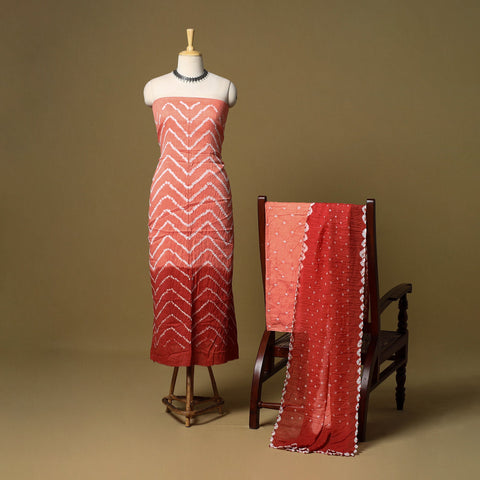 3pc kutch tie-dye satin cotton unstitched bandhani dress