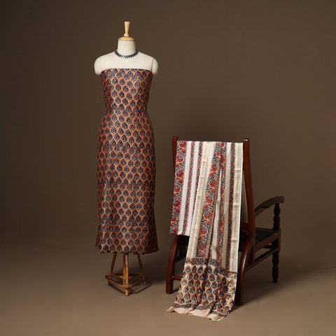 3pc maheshwari silk unstitched hand sanganeri dress