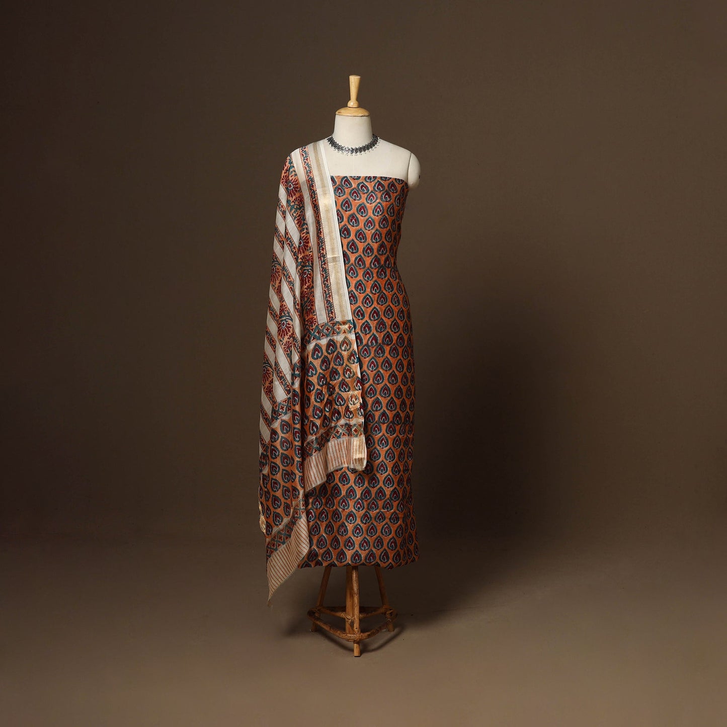 3pc maheshwari silk unstitched hand sanganeri dress