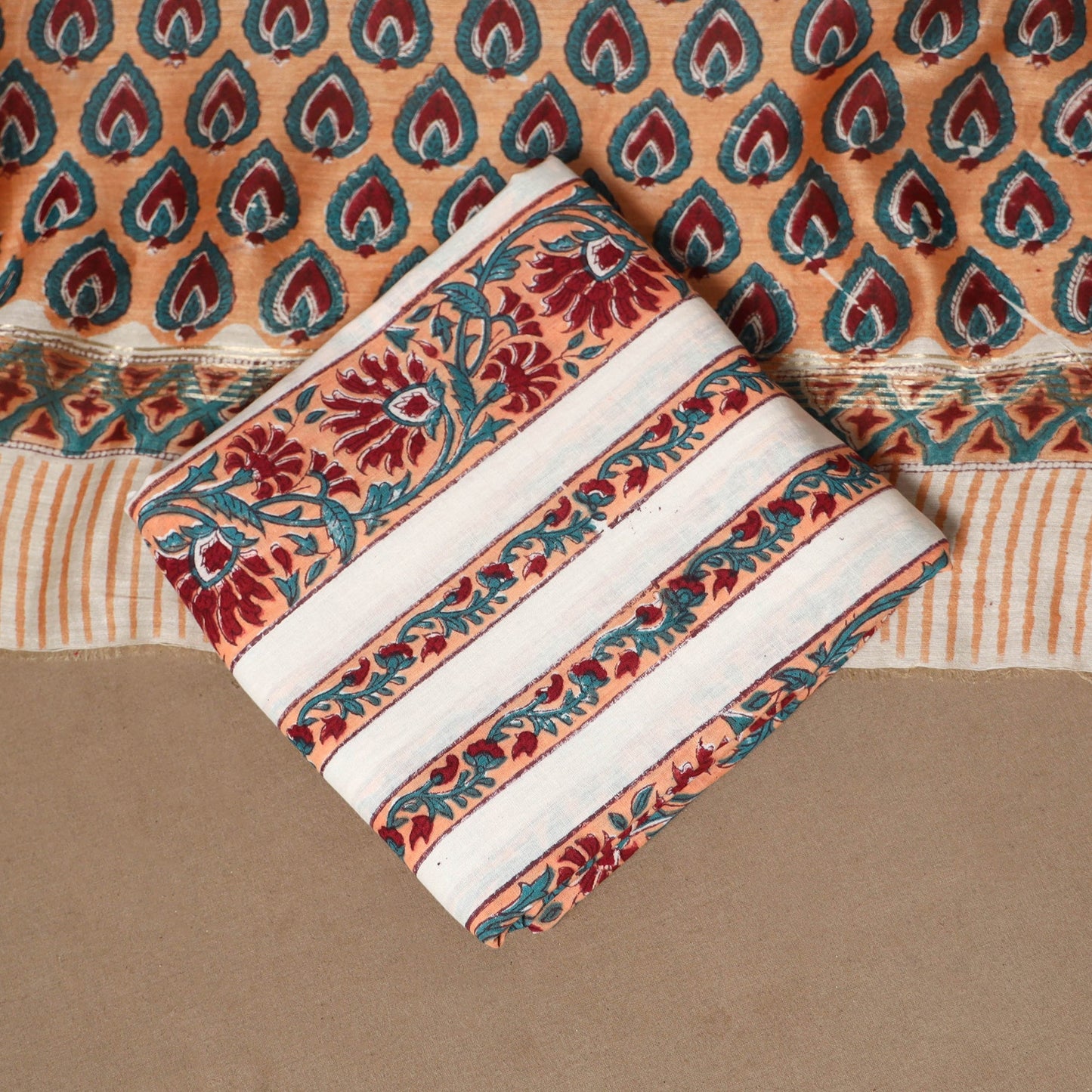 3pc maheshwari silk unstitched hand sanganeri dress