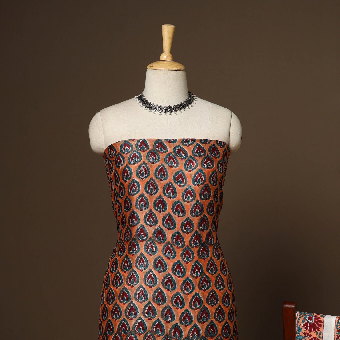 3pc maheshwari silk unstitched hand sanganeri dress