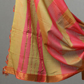 Orange - 3pc Mangalagiri Handloom Cotton Suit Material Set with Zari Border