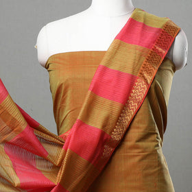 Orange - 3pc Mangalagiri Handloom Cotton Suit Material Set with Zari Border