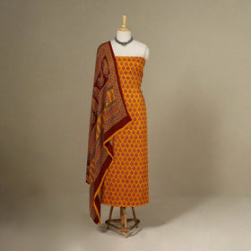 Yellow - 3pc Modal Silk Unstitched Bagh Print Suit Material Set 