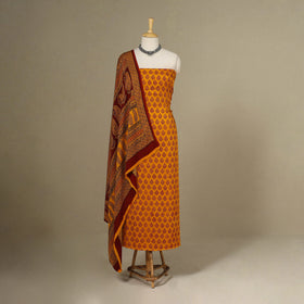 Yellow - 3pc Modal Silk Unstitched Bagh Print Suit Material Set 
