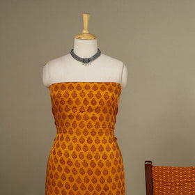 Yellow - 3pc Modal Silk Unstitched Bagh Print Suit Material Set 