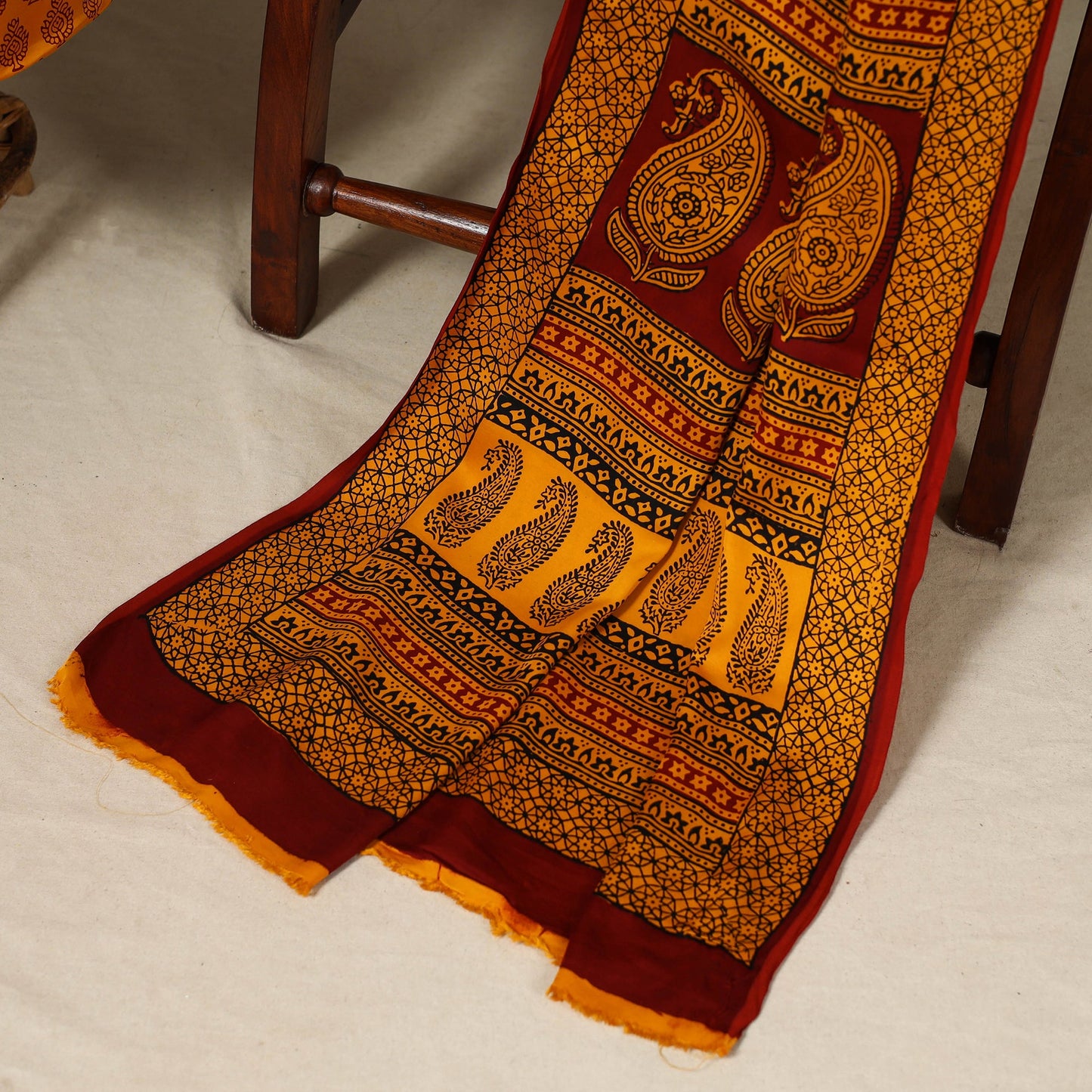 Yellow - 3pc Modal Silk Unstitched Bagh Print Suit Material Set 