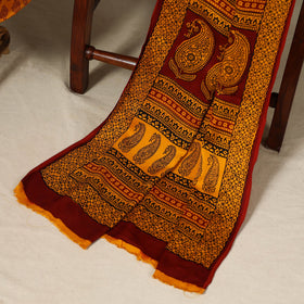 Yellow - 3pc Modal Silk Unstitched Bagh Print Suit Material Set 