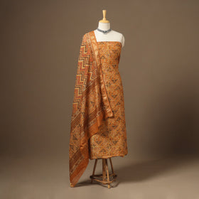 Orange 3pc Natural Dyed Maheshwari Silk Unstitched Vanaspati Jahota Dress Material