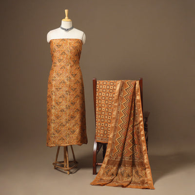 Orange 3pc Natural Dyed Maheshwari Silk Unstitched Vanaspati Jahota Dress Material