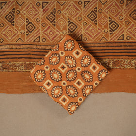 Orange 3pc Natural Dyed Maheshwari Silk Unstitched Vanaspati Jahota Dress Material