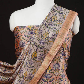  3pc Sanganeri Block Printed Maheshwari Silk Suit Material Set 