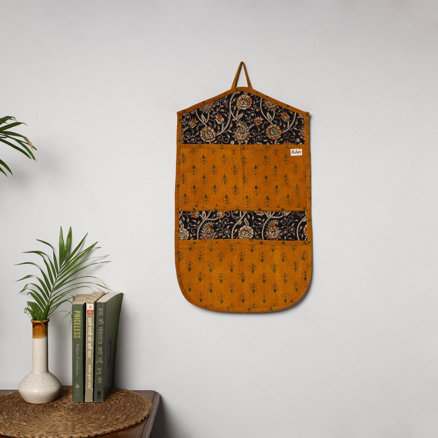 Orange - 4 pockets handcrafted cotton wall hanging letter