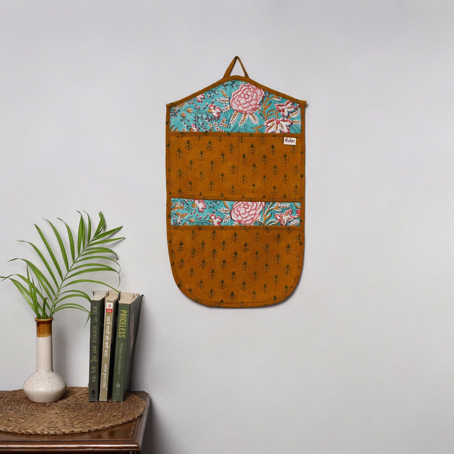 Orange - 4 pockets handcrafted cotton wall hanging letter