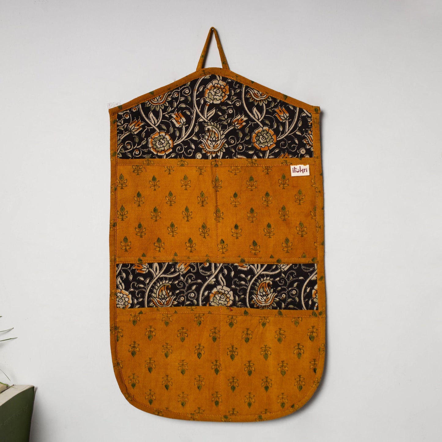 Orange - 4 pockets handcrafted cotton wall hanging letter