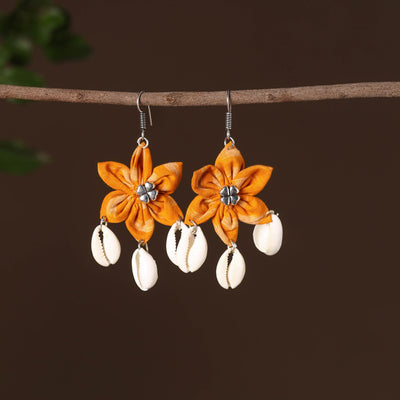 Orange - abira fabart phool kali shell earrings