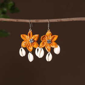Orange - abira fabart phool kali shell earrings
