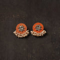 Orange - alfiya fabart earrings with kundan & beads
