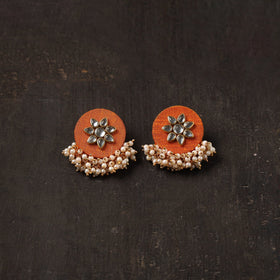 Orange - alfiya fabart earrings with kundan & beads
