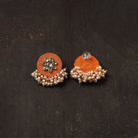 Orange - alfiya fabart earrings with kundan & beads